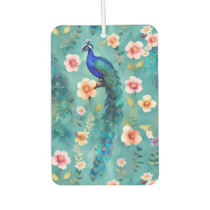 Vibrant Peacock With Feathers & Lush Florals Car Air Freshener