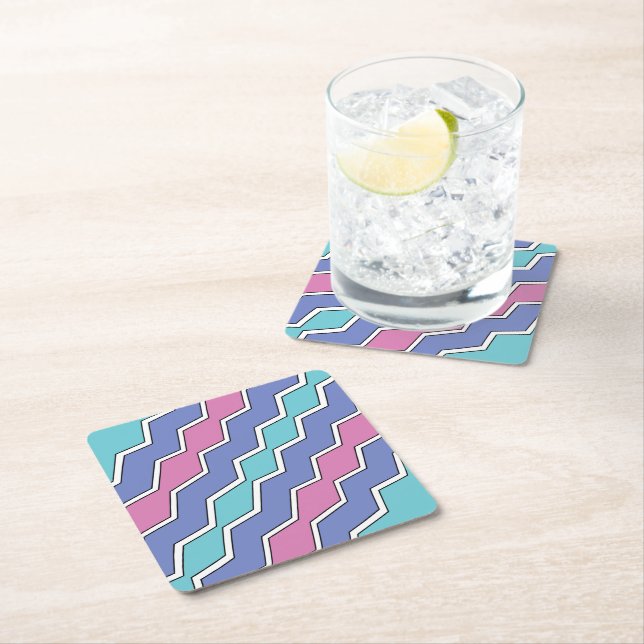 Vibrant Peaks ZigZag  Square Paper Coaster (Insitu)