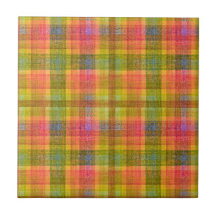 Vibrant Pencil Color Plaid Pattern Ceramic Tile