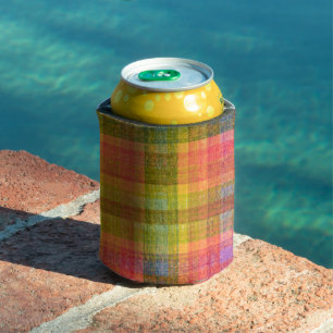 Vibrant Pencil Colour Plaid Pattern Can Cooler