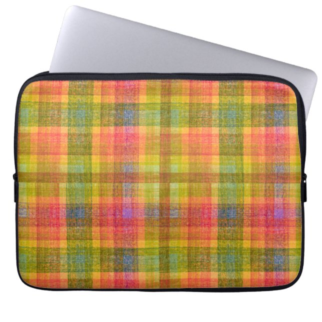 Vibrant Pencil Colour Plaid Pattern Laptop Sleeve (Front)