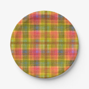 Vibrant Pencil Colour Plaid Pattern Paper Plate