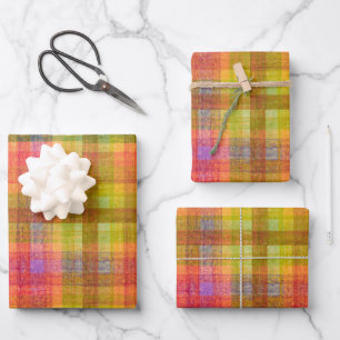 Vibrant Pencil Colour Plaid Pattern Wrapping Paper Sheet