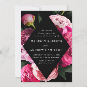 Vibrant Peonies Black Diamond Floral Frame Wedding Invitation