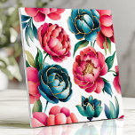 Vibrant Peony Floral Pattern Ceramic Tile<br><div class="desc">Add a burst of colour to your space with this vibrant tile featuring bold peony floral patterns in shades of pink, blue, and teal. The intricate details and lush blooms bring a fresh and lively aesthetic, perfect for backsplashes, accent walls, or creating a statement piece in any room. This design...</div>