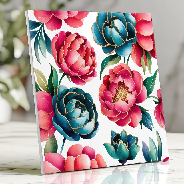 Vibrant Peony Floral Pattern Ceramic Tile (Creator Uploaded)