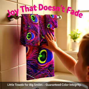 Vibrant Personalise Peacock purple Feathers Bath Towel Set
