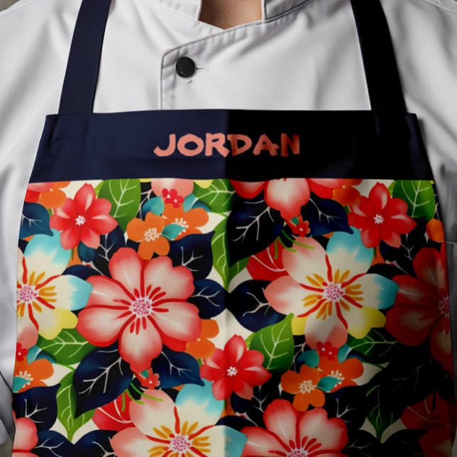 Vibrant Personalizable Tropical Floral Apron (Creator Uploaded)