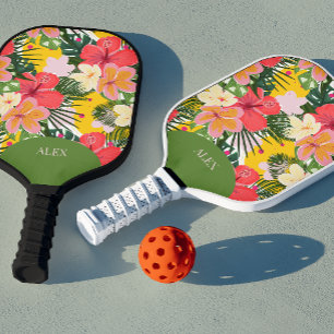 Vibrant Personalizable Tropical Floral Pickleball Paddle