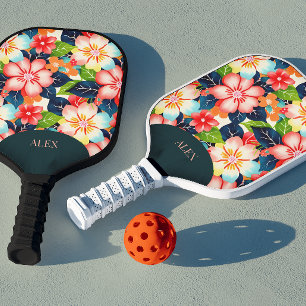 Vibrant Personalizable Tropical Floral Pickleball Paddle
