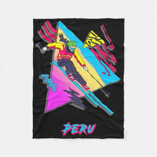 Vibrant Peruvian Ski Adventure Graphic Peru Skier  Fleece Blanket (Front)