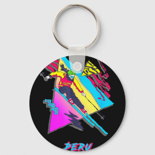 Vibrant peruvian ski adventure graphic peru skier key ring