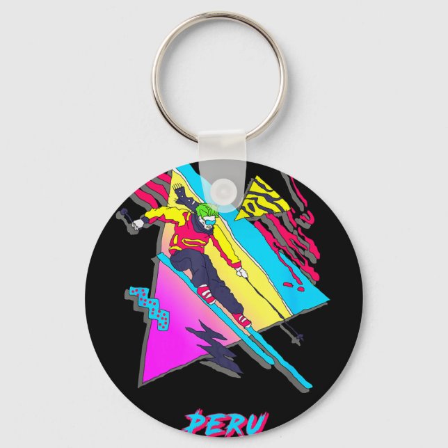 Vibrant peruvian ski adventure graphic peru skier key ring (Front)