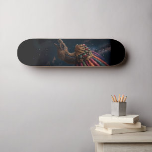 Vibrant Pheasant Feathers in Red and Turquoise Skateboard