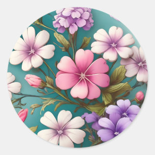 Vibrant Phlox Floral Elegant Pattern Classic Round Sticker