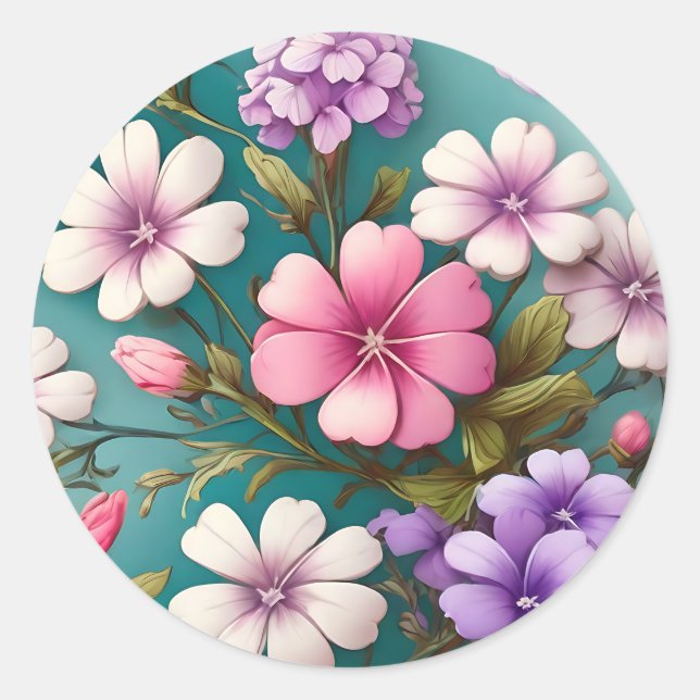 Vibrant Phlox Floral Elegant Pattern Classic Round Sticker (Front)