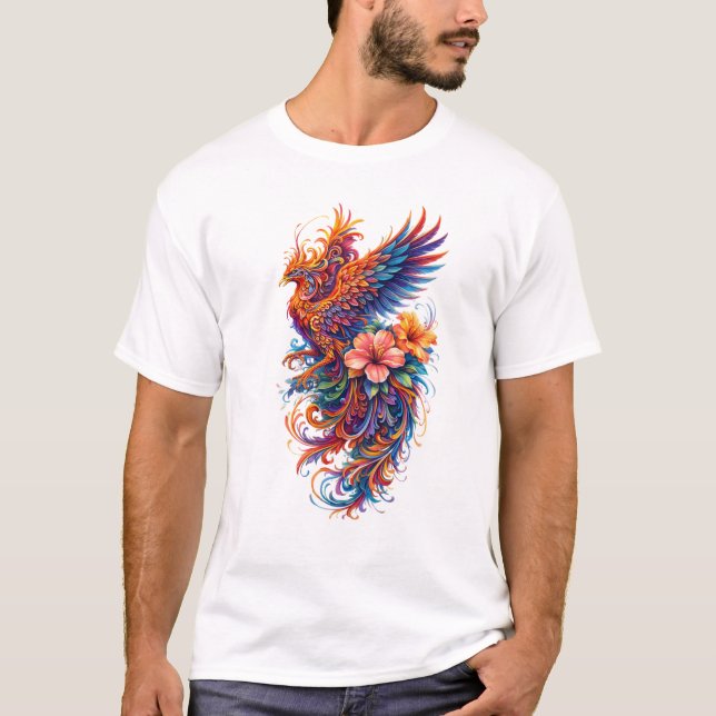 Vibrant Phoenix Floral Art – Colorful Mythical  T-Shirt (Front)