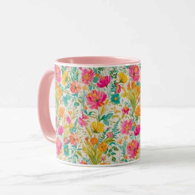 Vibrant Phoenix with Floral Background Mug (Front Left)