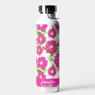 Vibrant Pink Abstract Floral Design   Personalised Water Bottle