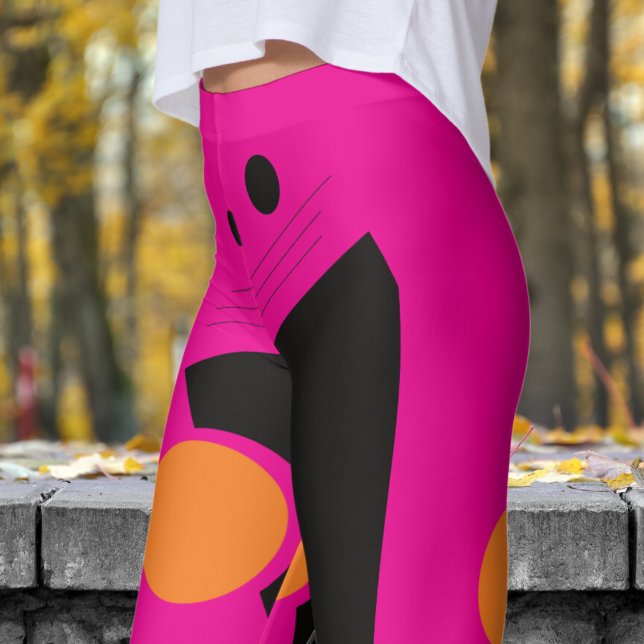Vibrant Pink Abstract Pattern Leggings (Abstract on Hot Pink)