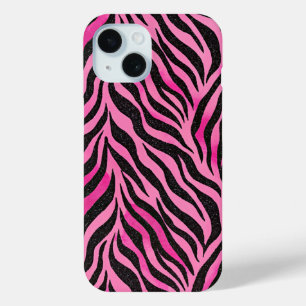 Vibrant Pink and Black Zebra Print iPhone 15 Case