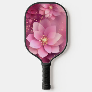 Vibrant Pink and Gold Floral Pickleball Paddle