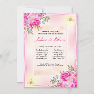 Vibrant Pink and Gold Rehearsal Dinner Invitation