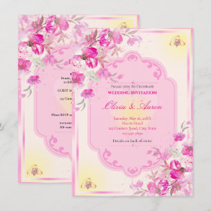 Vibrant Pink and Gold Wedding Invitation