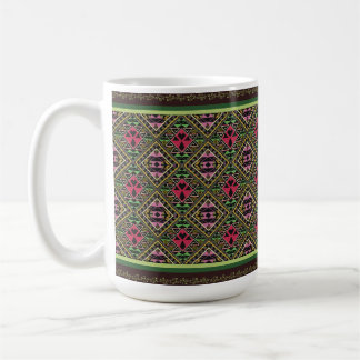 Vibrant Pink and Green Abstract Fabric Art Coffee Mug