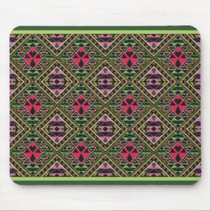 Vibrant Pink and Green Abstract Fabric Art Mouse Pad