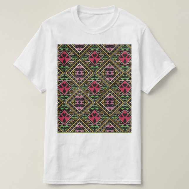 Vibrant Pink and Green Abstract Fabric Art T-Shirt (Design Front)
