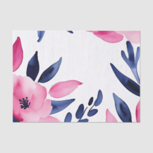 Vibrant Pink and Navy Watercolor Flowers Tissue Paper