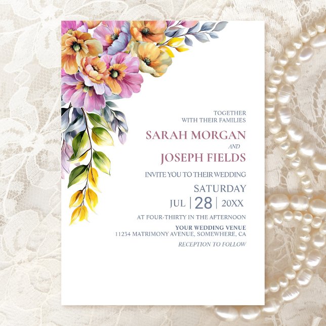 Vibrant Pink and Orange Floral Wedding  Invitation (Creator Uploaded)