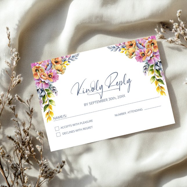 Vibrant Pink and Orange Floral Wedding RSVP Card (Creator Uploaded)