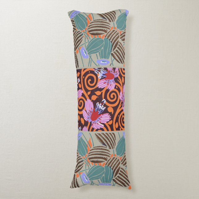 Vibrant Pink and Orange Spiral Flower Decor Body Cushion (Front Vertical)