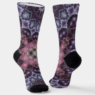 Vibrant Pink and Purple Mandala Web Pattern Socks