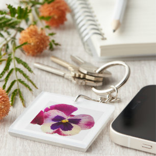 Vibrant Pink and Purple Pansy Flower Photo Acrylic Key Ring