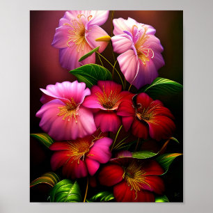 Vibrant pink and red blossoms poster