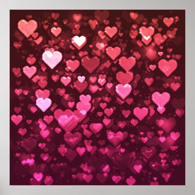 Vibrant Pink and Red Bokeh Hearts of Love Poster (Front)