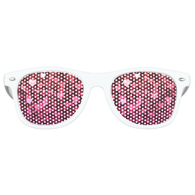 Vibrant Pink and Red Bokeh Hearts of Love Retro Sunglasses (Front)