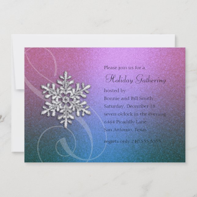 Vibrant Pink and Teal Snowflake Holiday Party Invitation (Front)