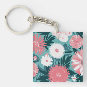 Vibrant pink and white Floral Symphony Key Ring