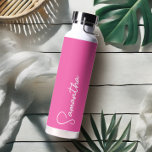 Vibrant Pink and White Personalised Water Bottle<br><div class="desc">This personalised insulated bottle features your name in white handwritten script typography over a solid vibrant pink background. Great for keeping those summertime drinks cold or for adding warm feeling for your loved ones over the cold months! Makes a great bridal party gift or a gift for mum! Minimalist font...</div>