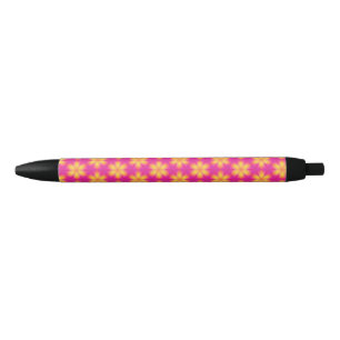 Vibrant Pink and Yellow Floral Abstract Pattern Black Ink Pen