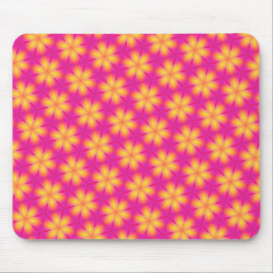 Vibrant Pink and Yellow Floral Abstract Pattern Mouse Pad