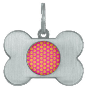 Vibrant Pink and Yellow Floral Abstract Pattern Pet ID Tag