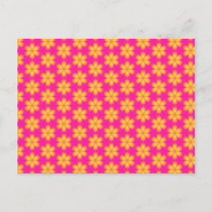 Vibrant Pink and Yellow Floral Abstract Pattern Postcard