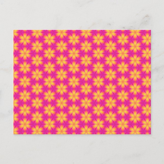 Vibrant Pink and Yellow Floral Abstract Pattern Postcard (Front)