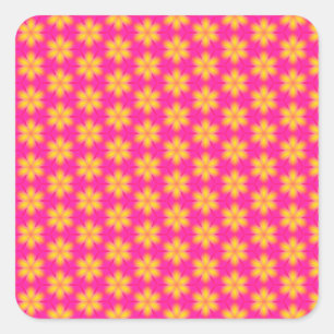 Vibrant Pink and Yellow Floral Abstract Pattern Square Sticker