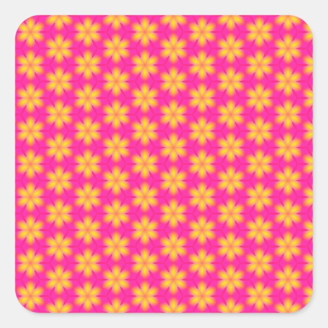 Vibrant Pink and Yellow Floral Abstract Pattern Square Sticker (Front)